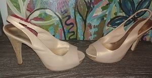 Jessica Simpson gold sling peep toe